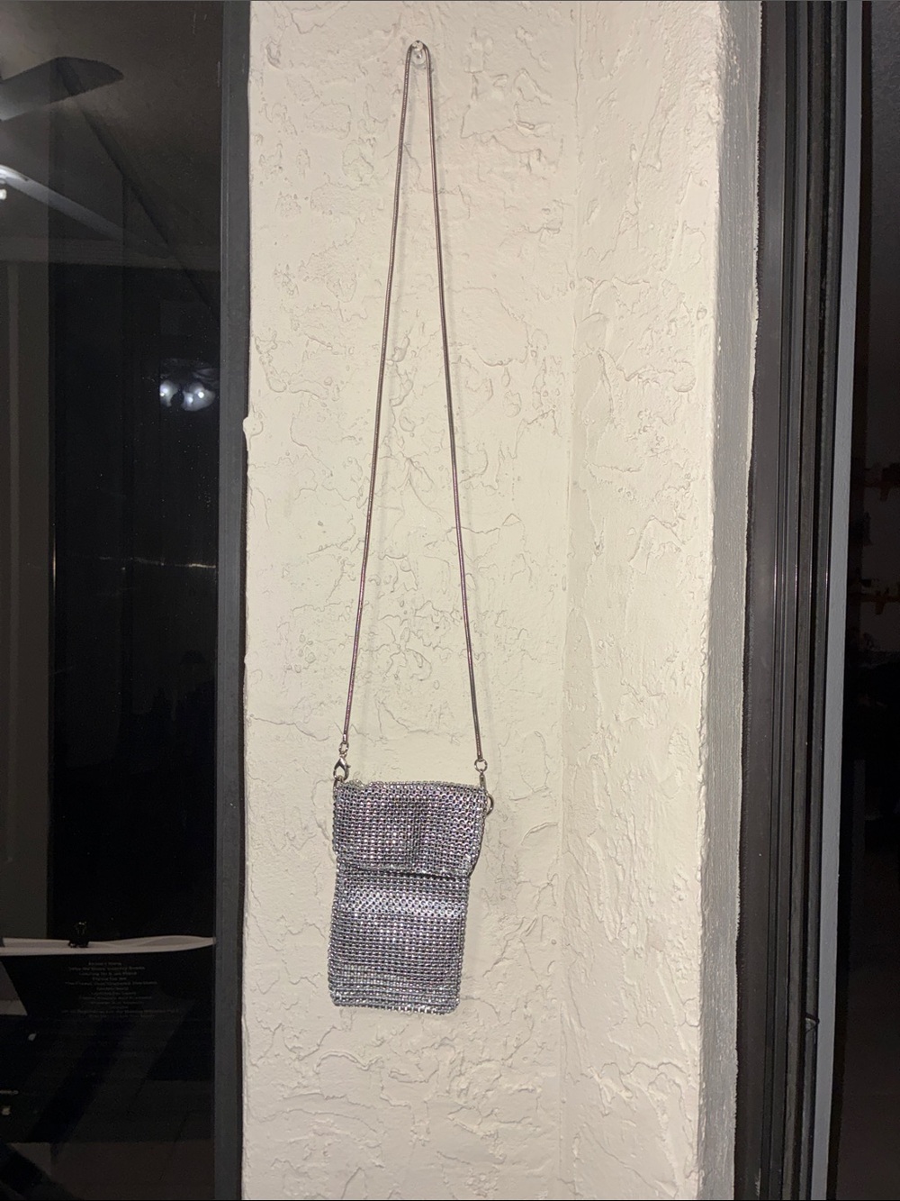 Silver Rhinestone Mesh Crossbody Pouch - Picture 3 of 4